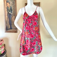 Vtg 1980s Liquid Satin Rich Girl Paisley Floral Slip Dress Nightie Nightgown S