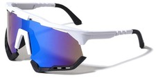 Sports Shield Sunglasses White/Black Frame Multicolor Mirror Lens UV400