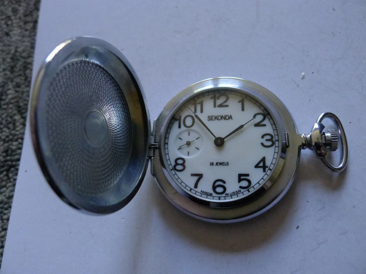 Reloj Bolsillo Cazador Sekonda 18 Joyas Cromado.. 50mm. TLC.. Reparación.