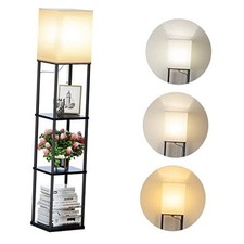 Floor Lamp with Shelves, Modern Square Standing Lamp with 3 Color Black