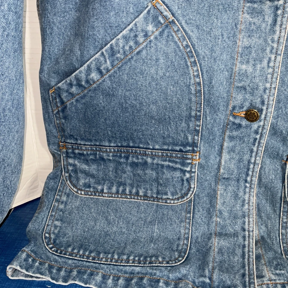 Abrigo de Granero Denim Kenji Vintage Chaqueta de Trabajo Jean Pana Cuello Talla Pequeña Foto 4 de 4