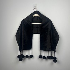 Vintage Faux Fur And Pom Shoulder Stole With Chain Black