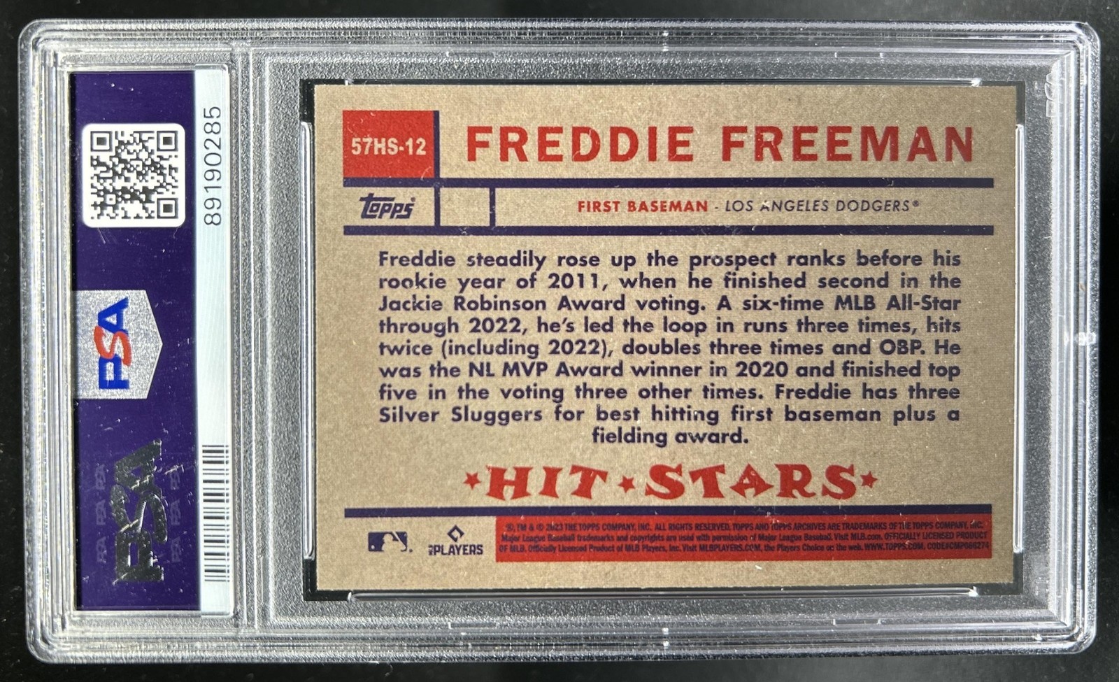 2023 Topps Archives Freddie Freeman 1957 Hit Stars #57HS-12 Dodgers PSA 10 view 2