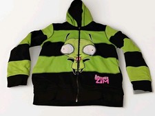 Invader Zim Gir Full Zip Hoodie Sweatshirt Hot Topic L Stripped Reversible Rare