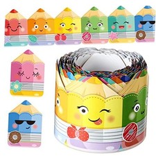 65.6 ft Colorful Bulletin Board Borders With Cute Faces - Border Trim Pencil