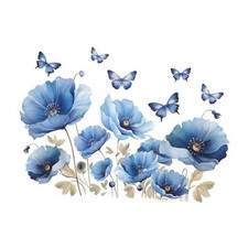 iMagitek Blue Flower Wall Decals Peel and Sticker DIY Floral Butterly Wall
