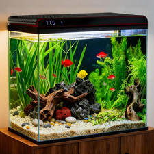 20 Gallon Self-Cleaning Glass Fish Tank with LED Lights  Quiet Filter Pump