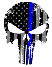 Punisher Skull 5.5 x 4 Inch Tattered Subdued Us Flag Reflective Decal Blue