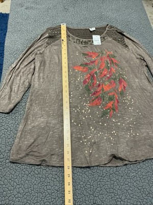 Cato Est 1948 Brown Lace W/Floral Pattern Long Sleeve Top Size  XL 4187