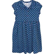Hanna Andersson Girls Blue Floral Collared Short Sleeve Cotton Dress Size 6-7
