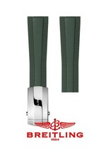 22mm Authentic BREITLING Rubber Strap GREEN Diver Watch Band Silver Buckle Set R
