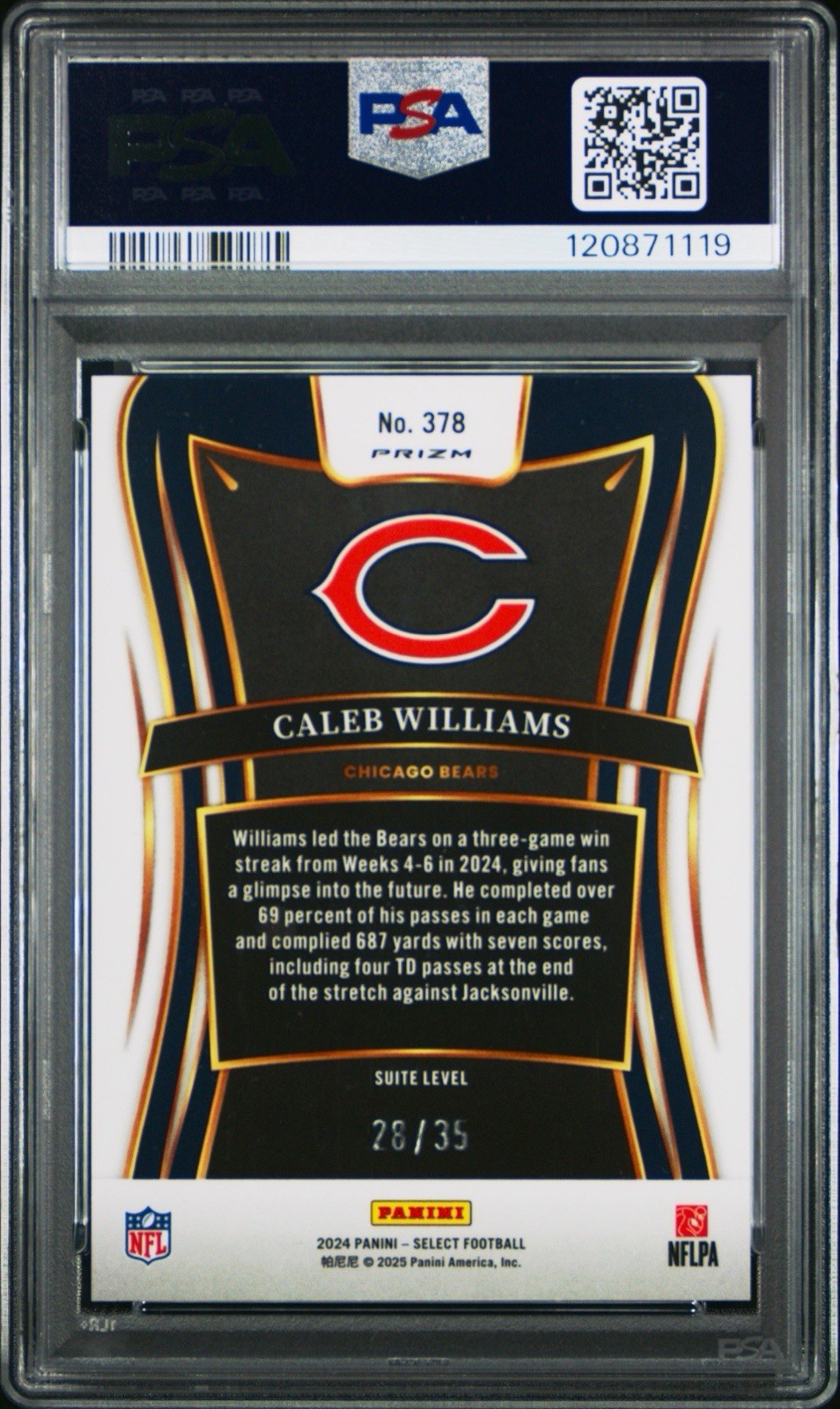 2024 PSA 9 Caleb Williams Select Suite Level SSP White Prizm /35!  MINT! view 2