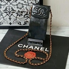 CHANEL Chain Shoulder Bag Smartphone Case Crossbody Patent Leather Black 17cm