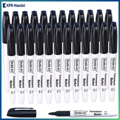24 schwarze Permanentmarker fein für Kunststoff, Holz, Metall, Glas