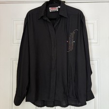 Vintage Jeanjer Jordache Long Sleeve Button Up Shirt Embroidery Womens L Black