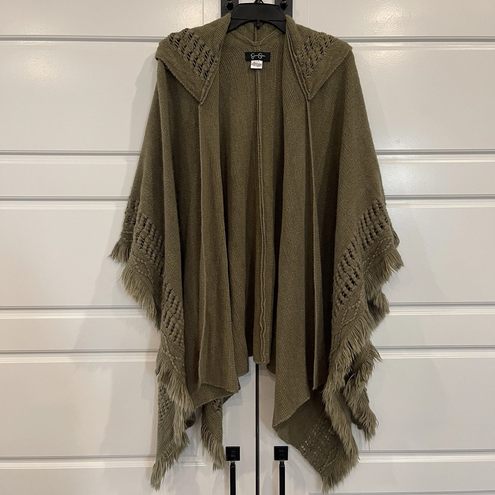 Jessica Simpson Women’s Hooded Knit Poncho Sweater Olive Green One Size