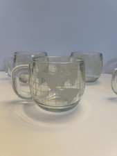 Vintage Nestlé World Globe Glass Coffee Mugs Set of 5 Frosted Etched Cups