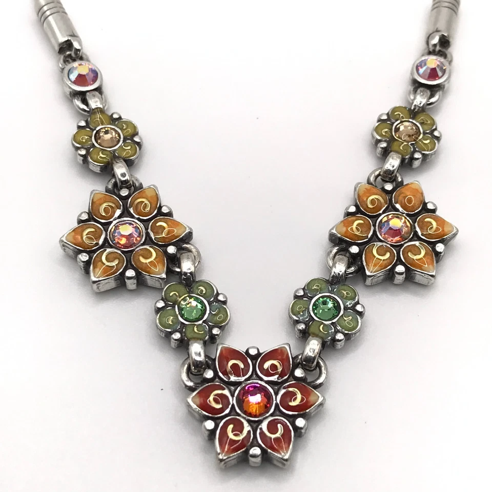 Collar Flor Brighton Jardín del Edén Esmalte Multicolor Cristal Placa Plata Foto 4 de 4