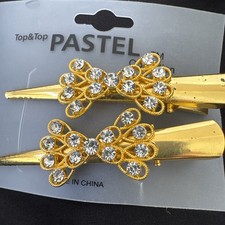 2 pcs Flower Hair Clip Clamp Metal Alligator Claw Bling Crystal Rhinestone 2.5"