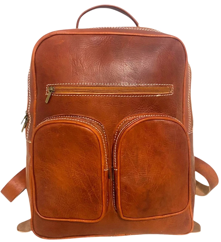 Marokkanischer Lederrucksack Handgefertigt Braun Echtleder Vintage Herren /Damen