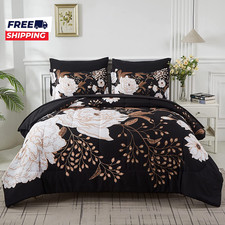 7 Piece Bed in a Bag King Size Comforter Set Botanical Floral Bedding Set