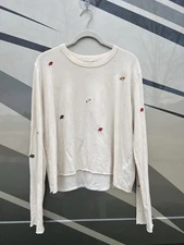 THE GREAT cream long slv cropped top embroidered flowers sz 1(S) California