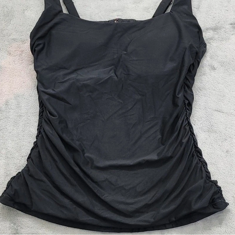 Sujetador Athleta Tankini Talla 36B/C Negro Cuello Cuadrado Copa Natación UPF 50+ Playa Vacaciones Foto 3 de 4