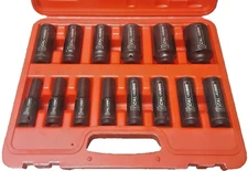14Pc 1/2"Drive Chrome Molybdenum Deep Impact Socket Set - Metric, 6 Point w/Case
