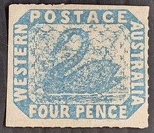 1854 Western Australia 4d Pale Blue Swan stamp WMK Swan Roulette perfs MNG £5000