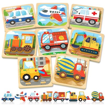 8 Pack Wooden Montessori Vehicle Puzzles for Toddlers Learning Toys
