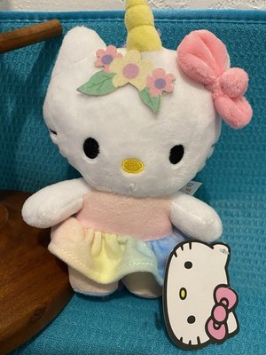 HELLO KITTY Rainbow  Unicorn 6  Plush  Pink/White Dress/Bow/Fluffy Tail NWT