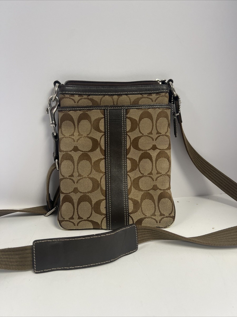 Vintage Coach Small Crossbody Bag Tan Logo Printed Canvas
