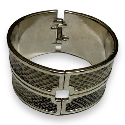 Chico's Womens Bracelet Ryan Collection Python Print Cuff Silver Black Gray NEW