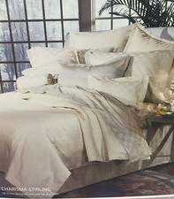 CHARISMA  USA MADE WOVEN RIBBED STRIPE' QUEEN  DUVET SET  PARCHMENT BONE 