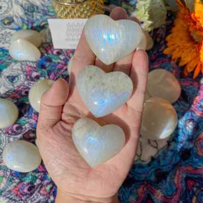 2'' Natural Moonstone Crystal Heart Carving Healing Gemstone Mineral Specimens