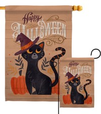Witchy Cat Garden Flag Fall Halloween Small Decorative Gift Yard House Banner