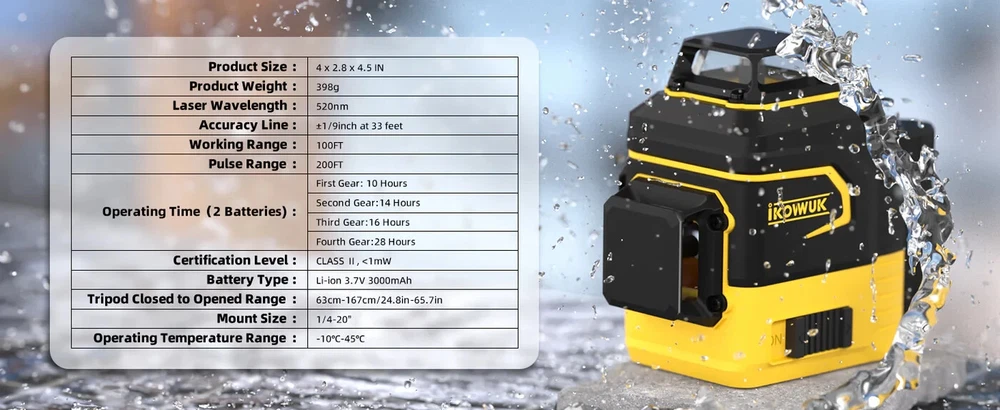 IKOVWUK Laser Level, 3x360° Cross Line for Construction 12-Lasers+ Tripod & Case