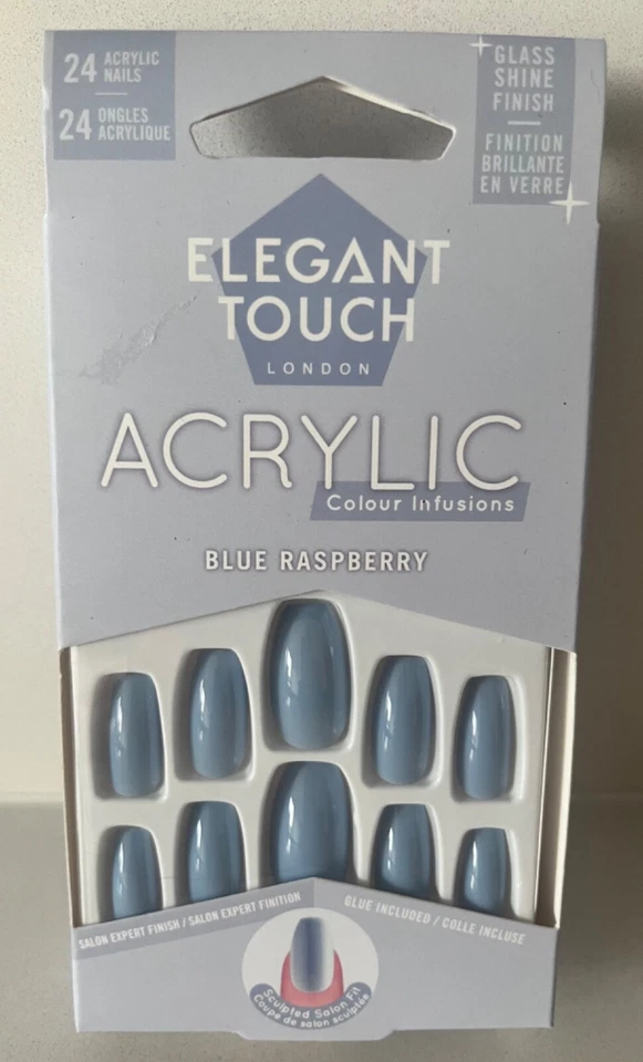 Elegant Touch Acrylic False Nails - Blue Raspberry - Medium Coffin x 24 Nails