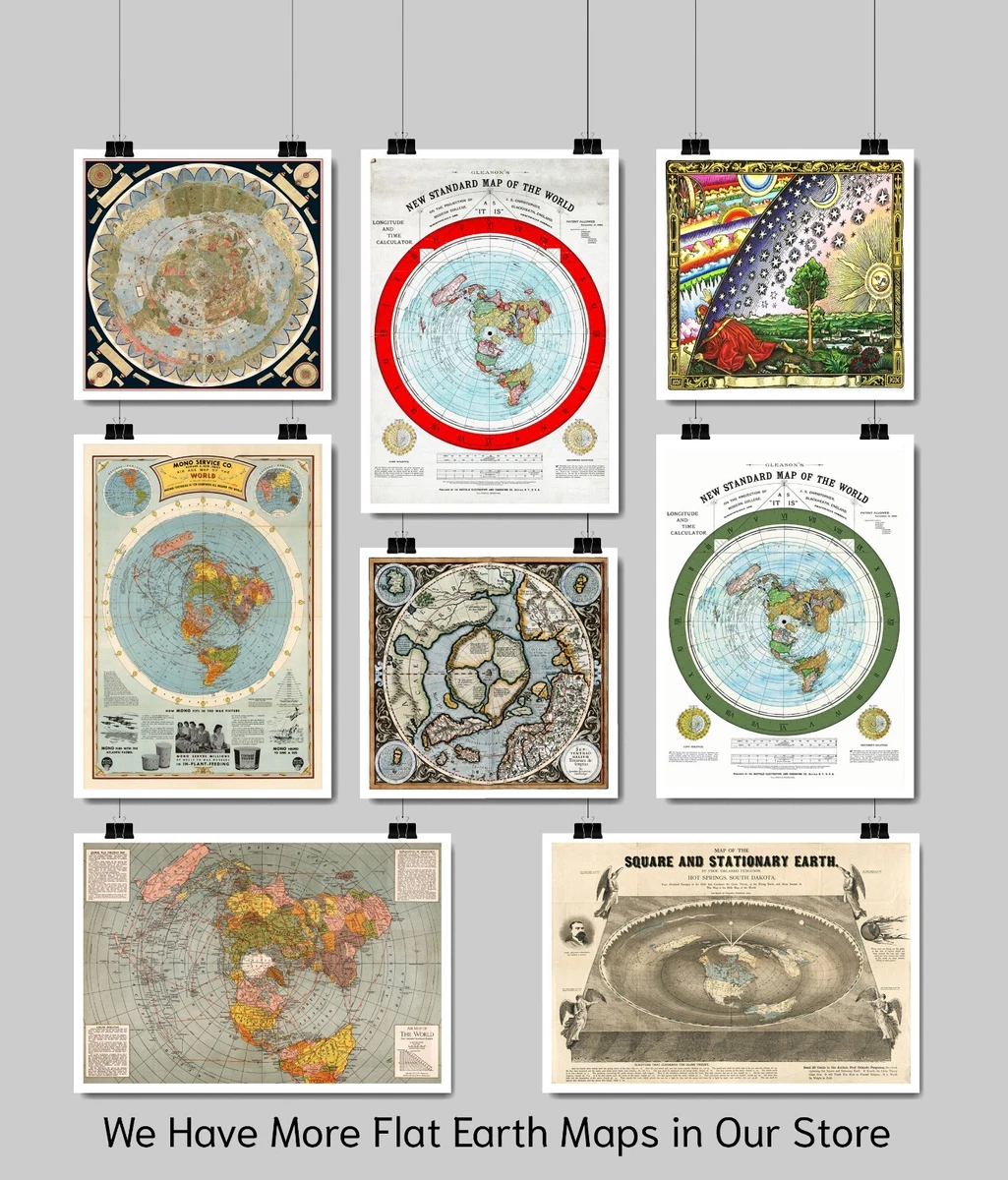 Flat Earth Map of the World by Alexander Gleason made 1892 Poster Size 16x23 in