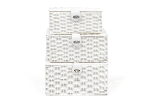 Set of 3 Resin Woven Storage Basket Box With Lid & Lock Grey, Large, Medium, Sma - Picture 13 of 23