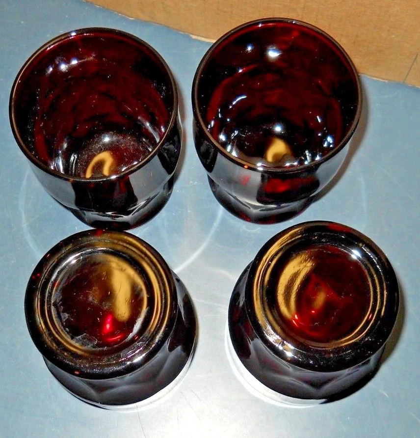 VTG 4 RED GLASS GEORGIAN HONEYCOMB GLASSES TUMBLERS 4" ANCHOR HOCKING FENTON  - Image 4 of 4