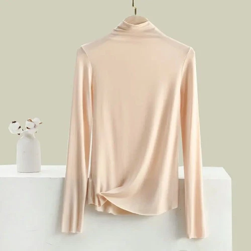 Damen Seide High Neck Top T-Shirt Unterhemd Strick Langarm - Bild 17 von 36