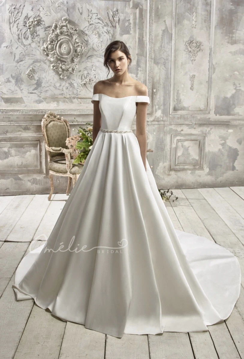 Modern Ball Gown V-neck Satin Sleeveless Wedding Dress with Zipper Back and  Pockets - UCenter Dress