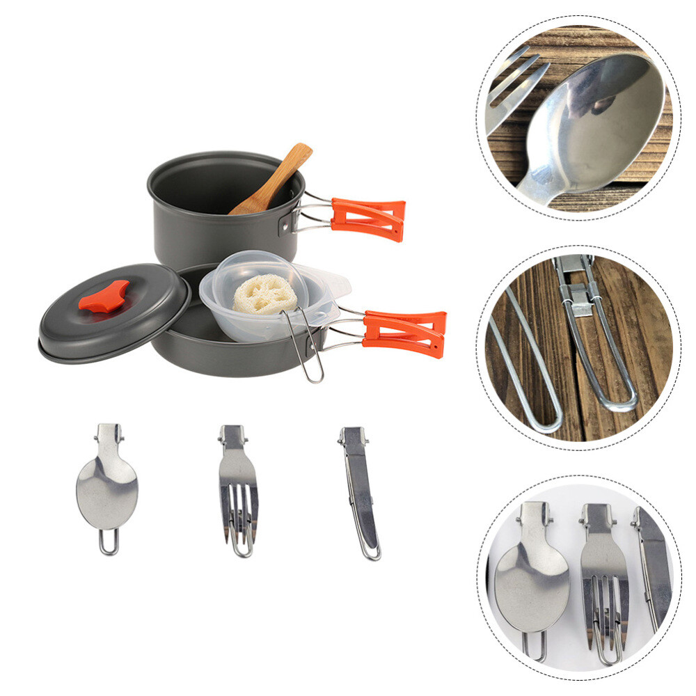 Portable Camping Cook Pan with Flatware Pots for Outdoor Backpacking and Travel