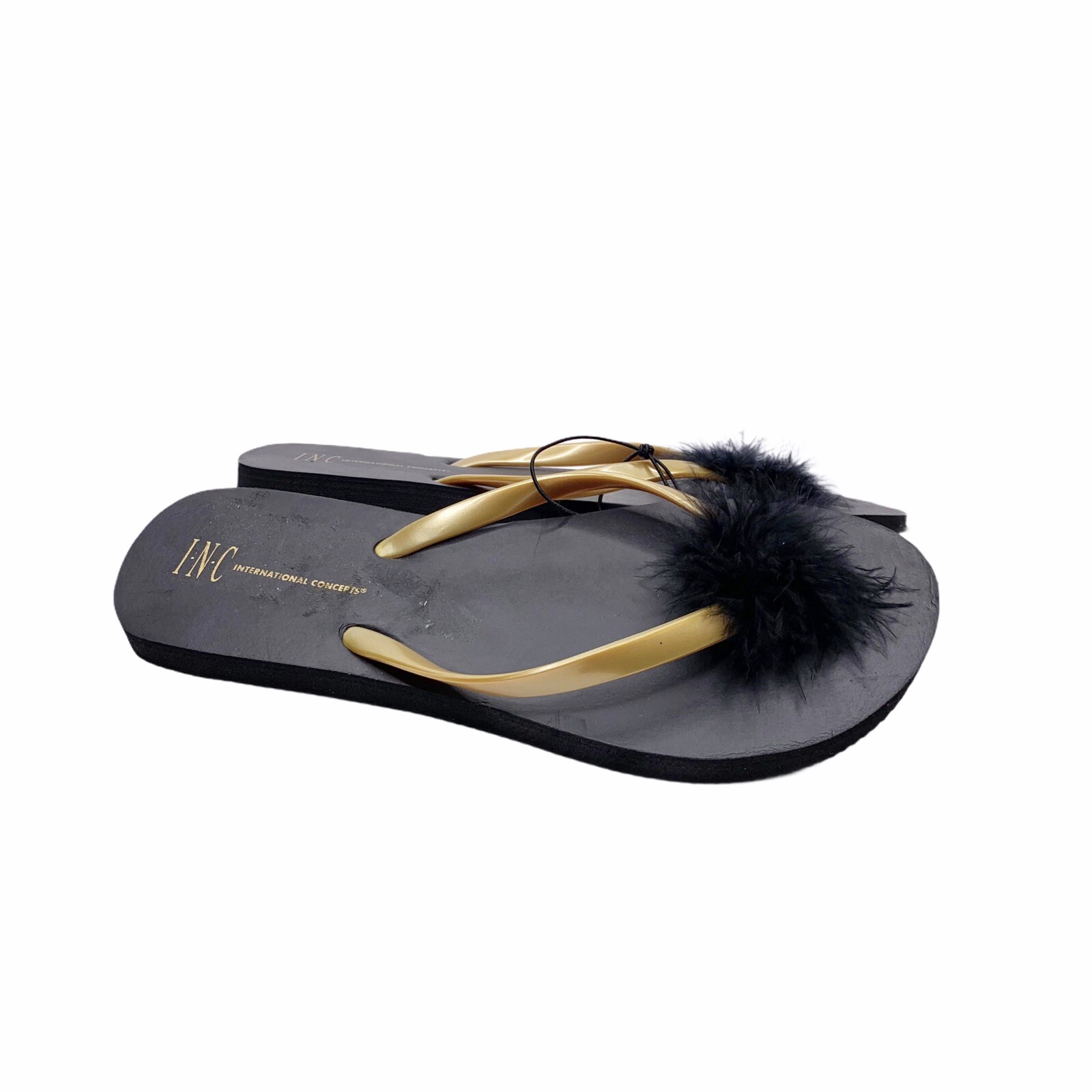 PANTOFOLA D’ORO Sandali infradito infradito infradito piuma Maribou nero oro misura 6 7 NUOVI INC