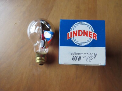 RARE LINDNER GLÜHLAMPE AGL SEITENVERSPIEGELT SILBER SEITSPIEGEL E27 60W DIMMBAR