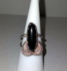 Onyx with leaves Sterling Silver Knuckle Ring Vintage Native Style Size 6