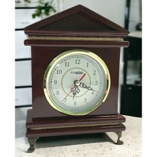 Cherry Wood Clock Mantel Desk Pomtrex Vintage Analog Footed Gold Trim 10 Inch