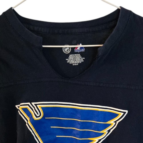 St. Louis Blues Shirt Majestic Small Navy Blue STL Hockey Shirt V-Neck - Picture 3 of 8