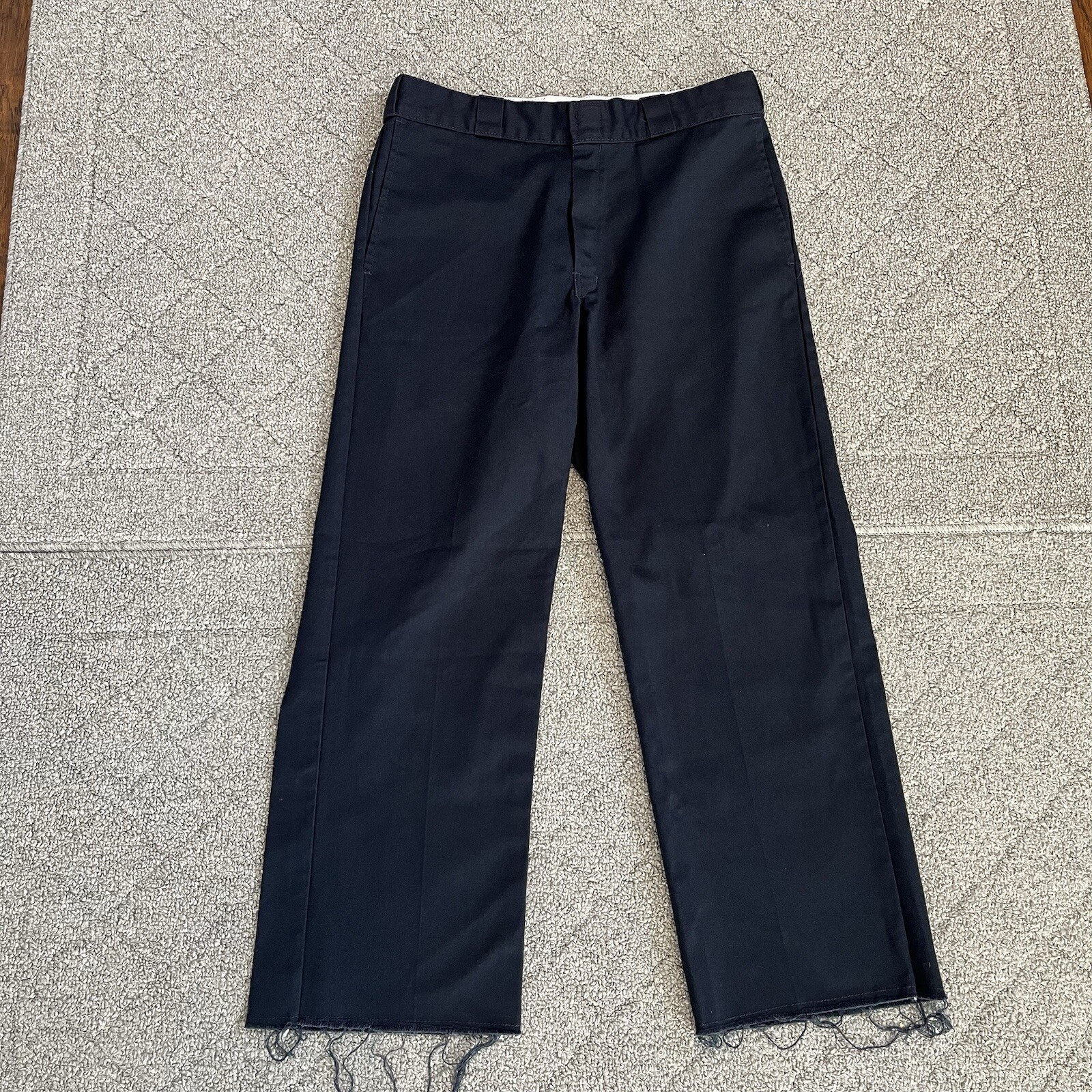 Dickies 874 Work Pants Mens 32X27 Blue Cropped Raw Hem Skater Original Fit